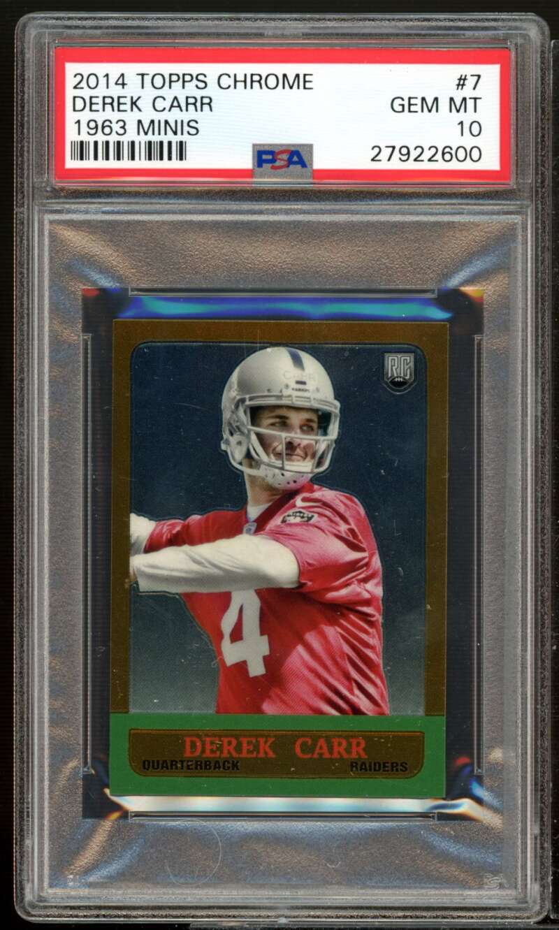 Derek Carr Rookie Card 2014 Topps Chrome 1963 Minis #7 PSA 10 Image 1