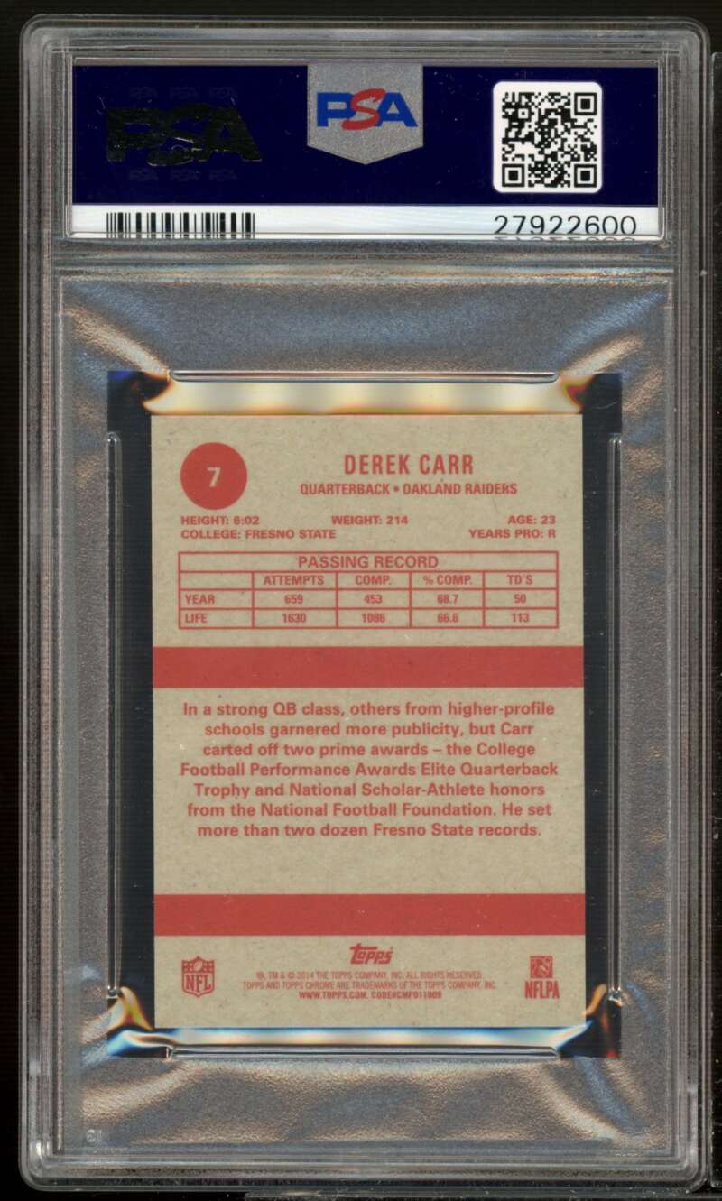 Derek Carr Rookie Card 2014 Topps Chrome 1963 Minis #7 PSA 10 Image 2