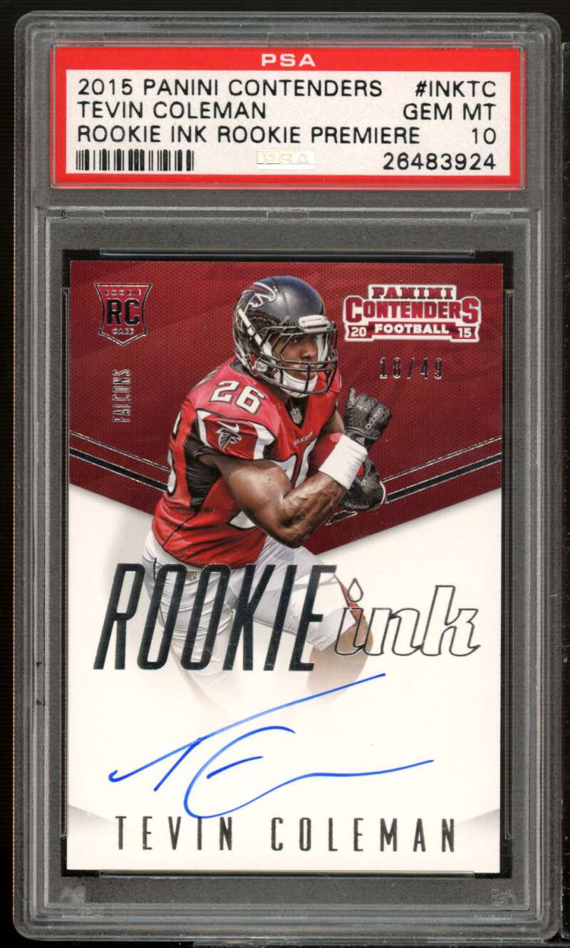 Tevin Coleman Rookie 2015 Panini Contenders Rookie Ink (pop 1) #inktc PSA 10 Image 1