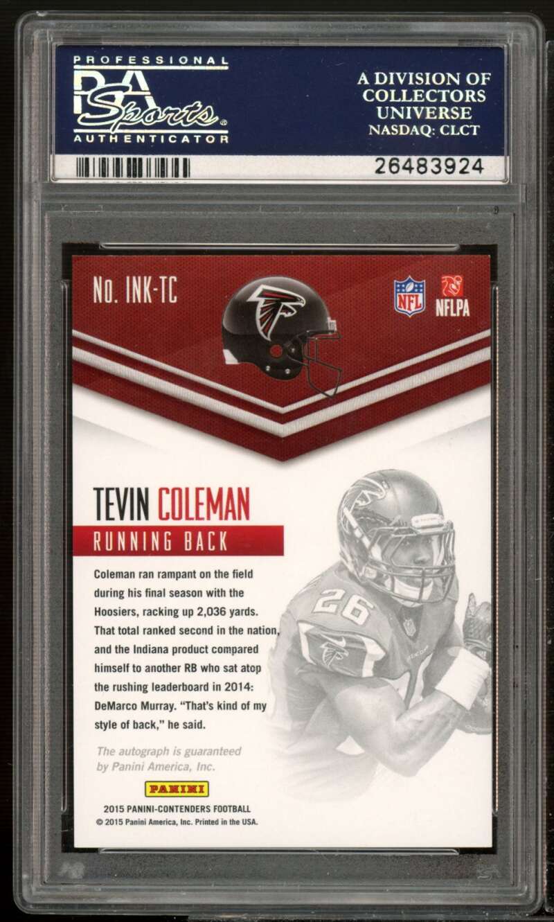 Tevin Coleman Rookie 2015 Panini Contenders Rookie Ink (pop 1) #inktc PSA 10 Image 2