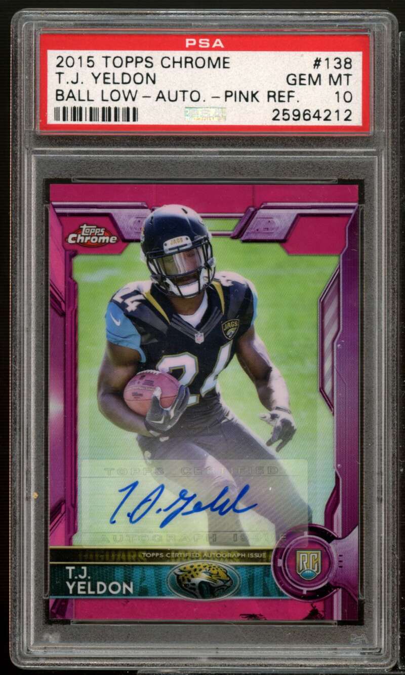 T.J. Yeldon Rookie Card 2015 Topps Chrome Rookie Auto Pink Refractor #138 PSA 10 Image 1