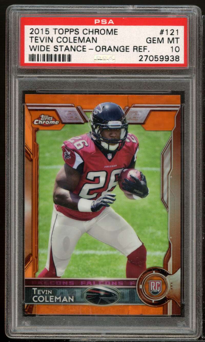 Tevin Coleman Rookie Card 2015 Topps Chrome Orange Refractor (pop 2) #121 PSA 10 Image 1