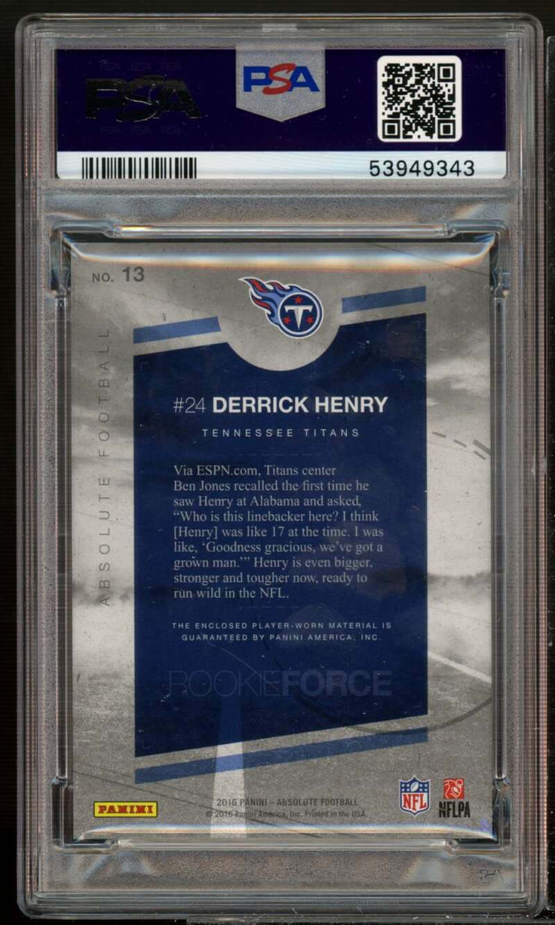 Derrick Henry RC 2016 Panini Absolute Rookie Force Material (pop 1) #13 PSA 8 Image 2