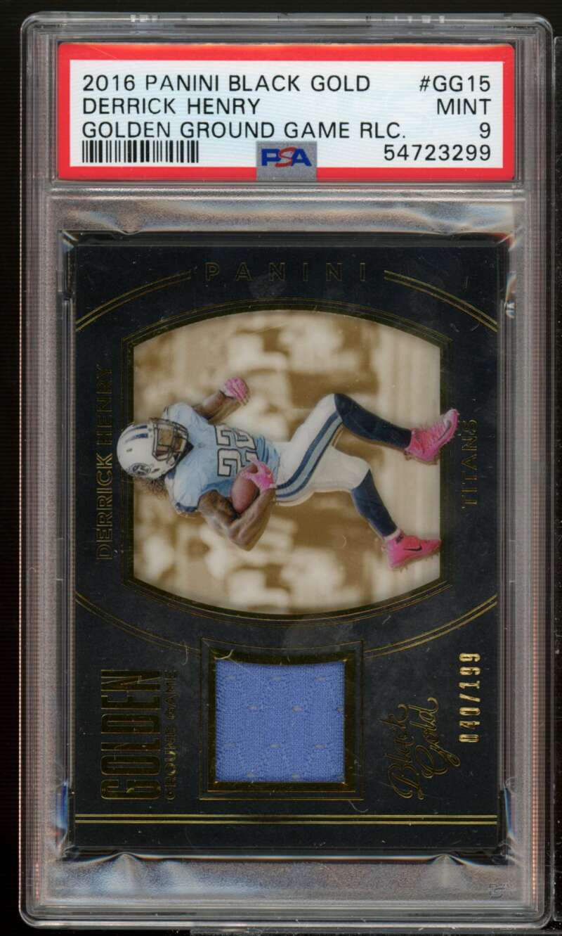 Derrick Henry Rookie 2016 Panini Black Gold Golden Ground Game Relic #15 PSA 9 Image 1