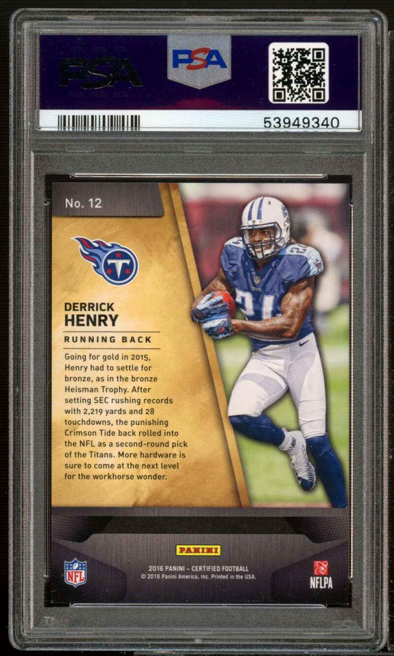 Derrick Henry Rookie Card 2016 Panini Certified Gold Team #12 PSA 9 Image 2