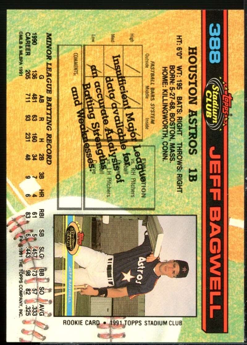 Jeff Bagwell Rookie Card 1991 Stadium Club #388  Image 2