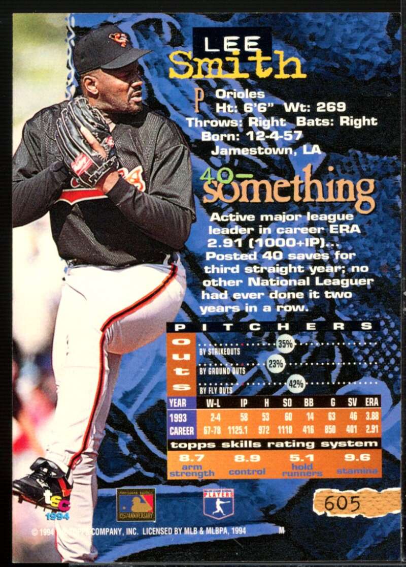 Lee Smith Card 1994 Stadium Club First Day Issue #605  Image 2