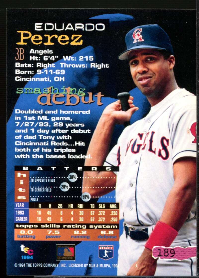 Eduardo Perez Card 1994 Stadium Club First Day Issue #189  Image 2