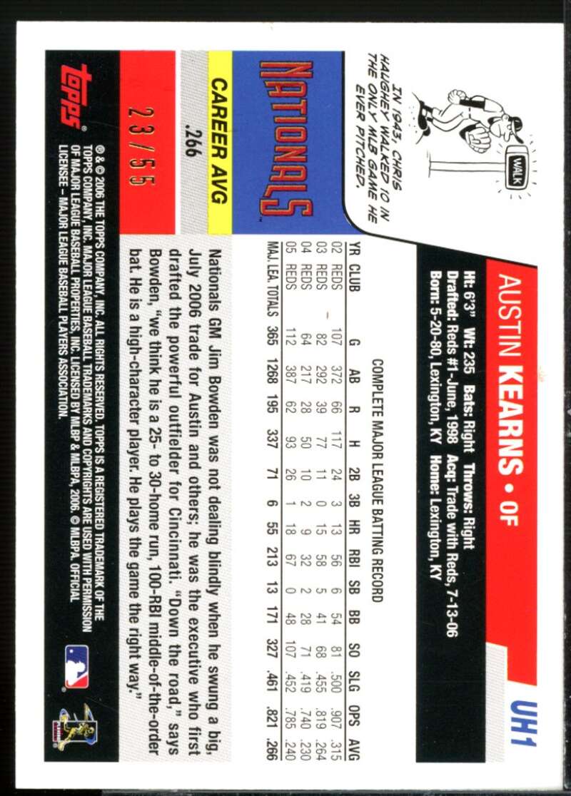 Austin Kearns Card 2006 Topps Update Black #UH1  Image 2