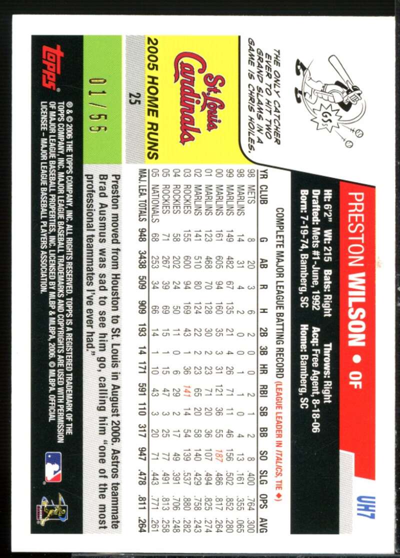 Preston Wilson Card 2006 Topps Update Black #UH7  Image 2