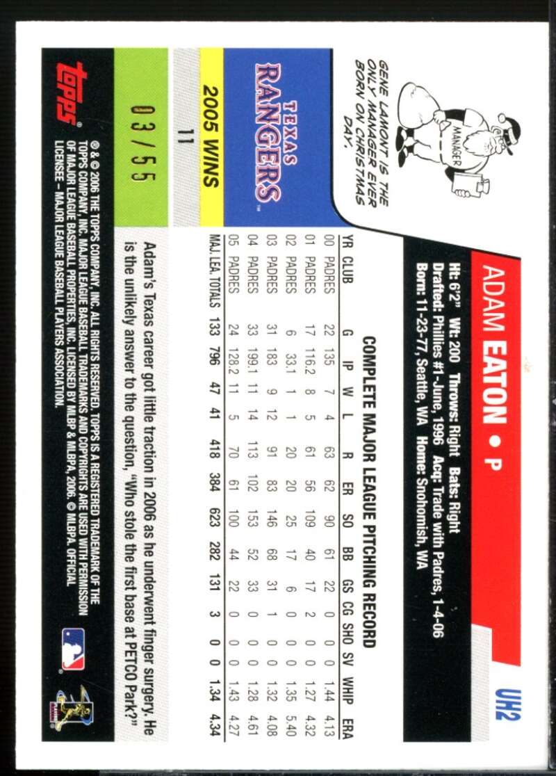 Adam Eaton Card 2006 Topps Update Black #UH2  Image 2