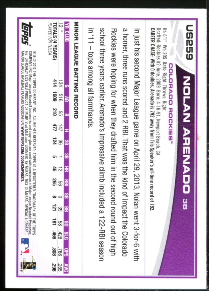 Nolan Arenado Rookie Card 2013 Topps Update #US259  Image 2