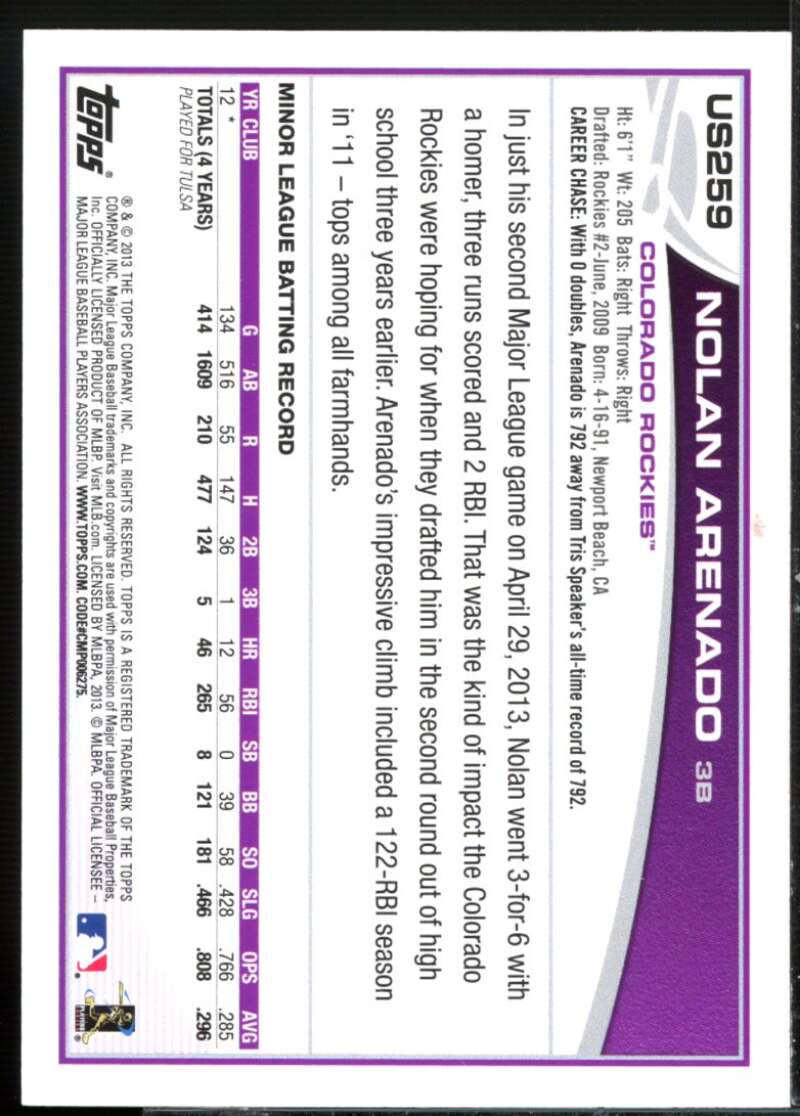 Nolan Arenado Rookie Card 2013 Topps Update #US259  Image 2