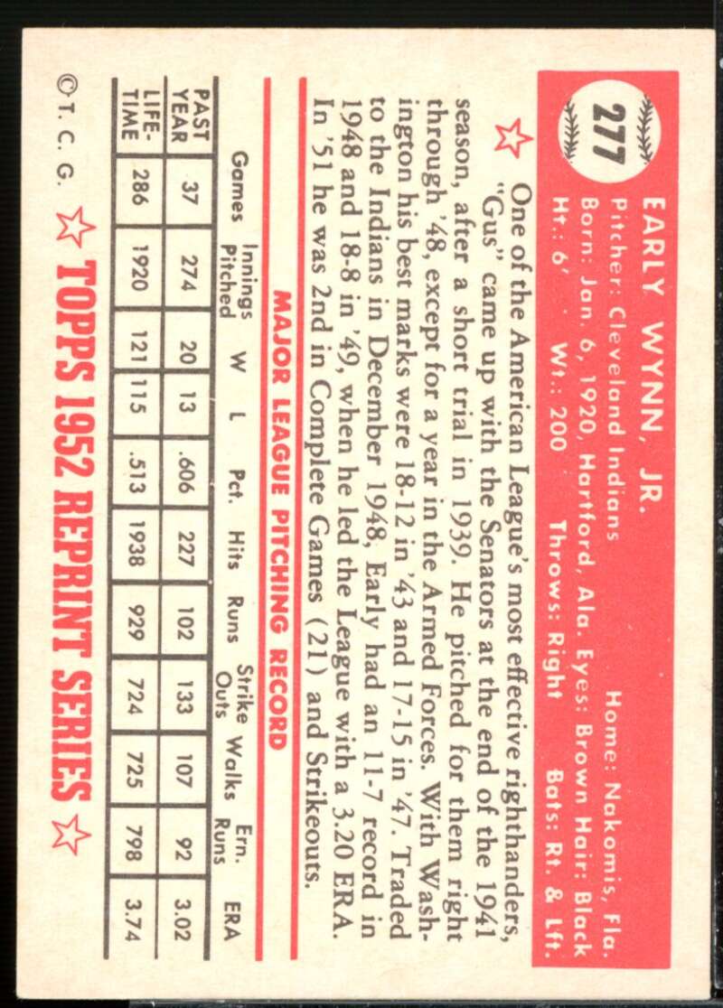 Early Wynn Card 1983 Topps 1952 Reprint #277  Image 2