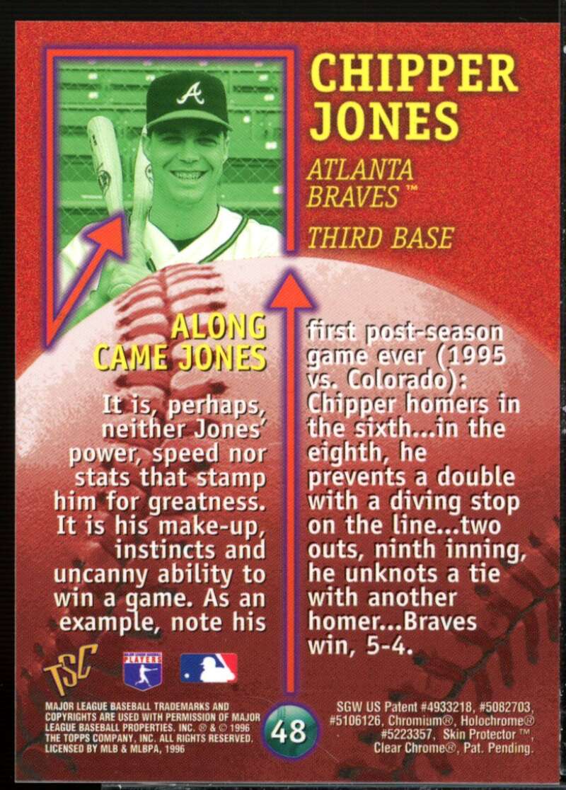 Chipper Jones FIN Card 1996 Stadium Club Members Only 50 #48  Image 2