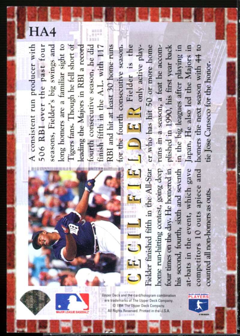Cecil Fielder UER HA4 Card 1994 Collector's Choice Home Run All-Stars #HA5  Image 2