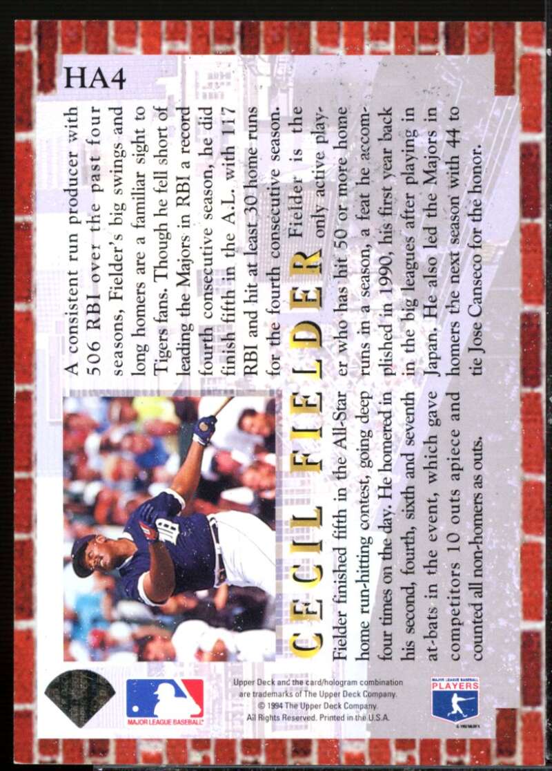 Cecil Fielder UER HA4 Card 1994 Collector's Choice Home Run All-Stars #HA5  Image 2