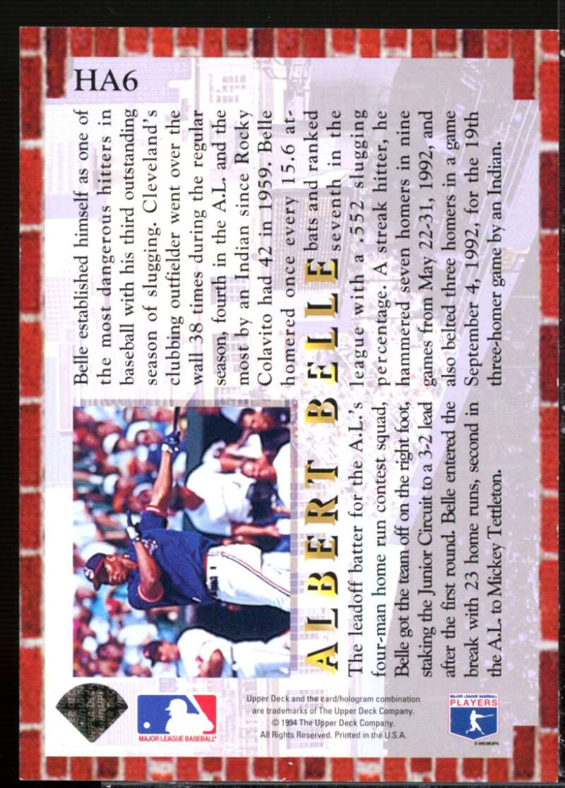 Albert Belle Card 1994 Collector's Choice Home Run All-Stars #HA6  Image 2