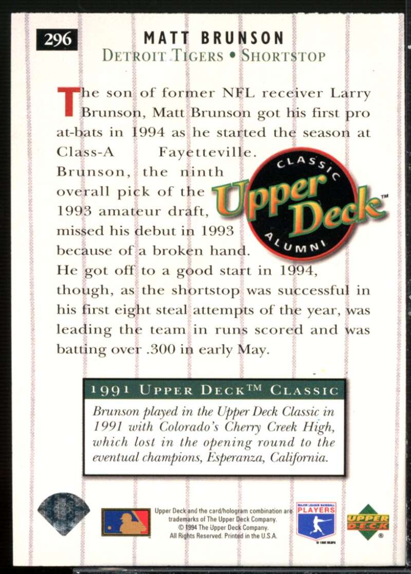 Matt Brunson Rookie Card 1994 Upper Deck #296  Image 2