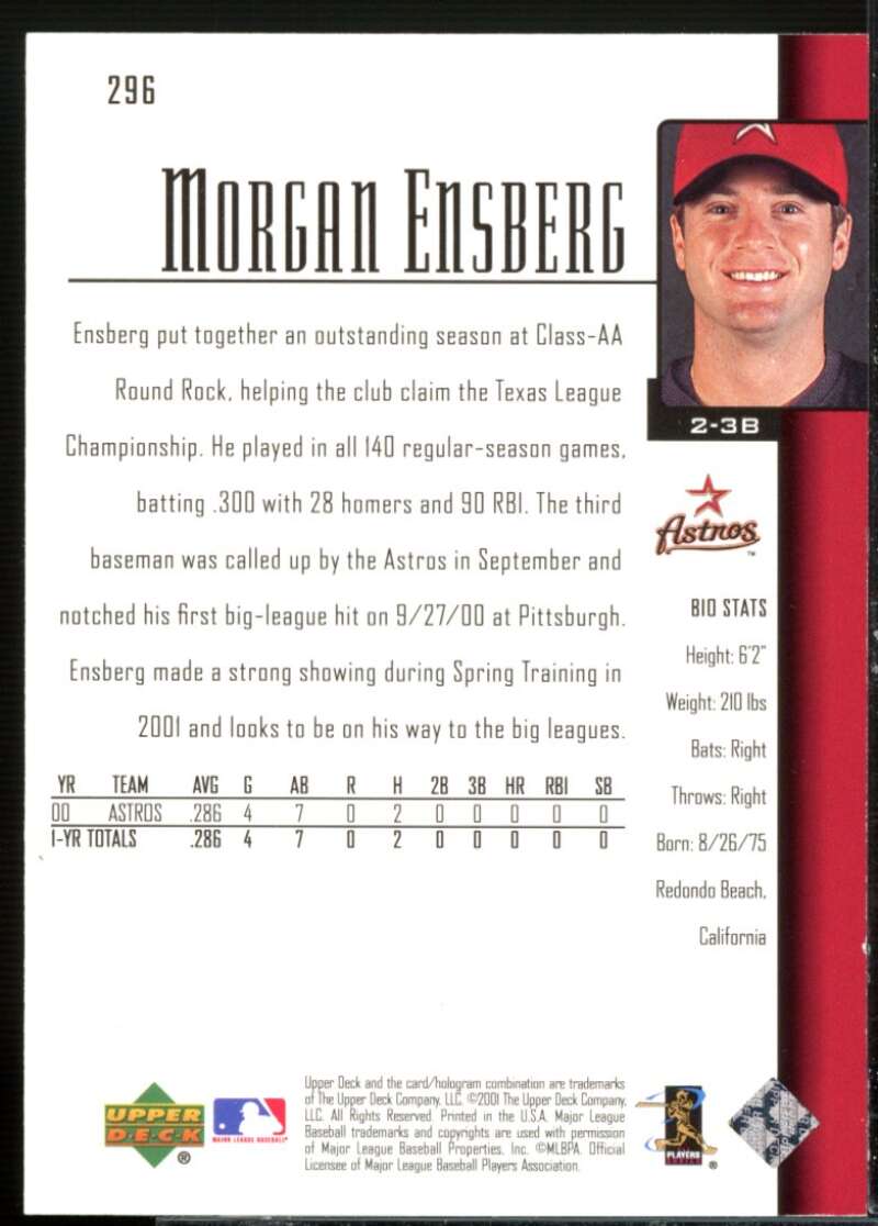 Morgan Ensberg SR Rookie Card 2001 Upper Deck #296  Image 2