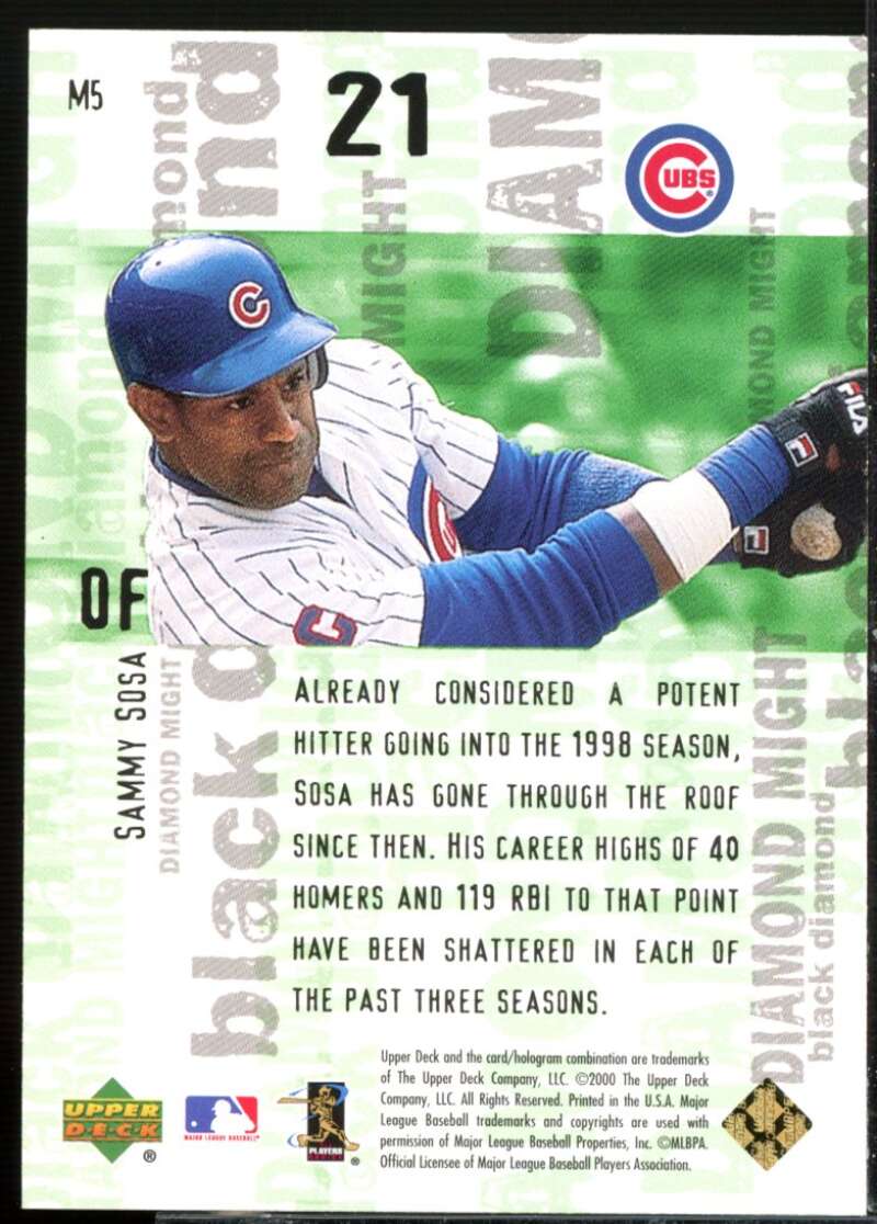 Sammy Sosa Card 2000 Black Diamond Rookie Edition Might #M5  Image 2