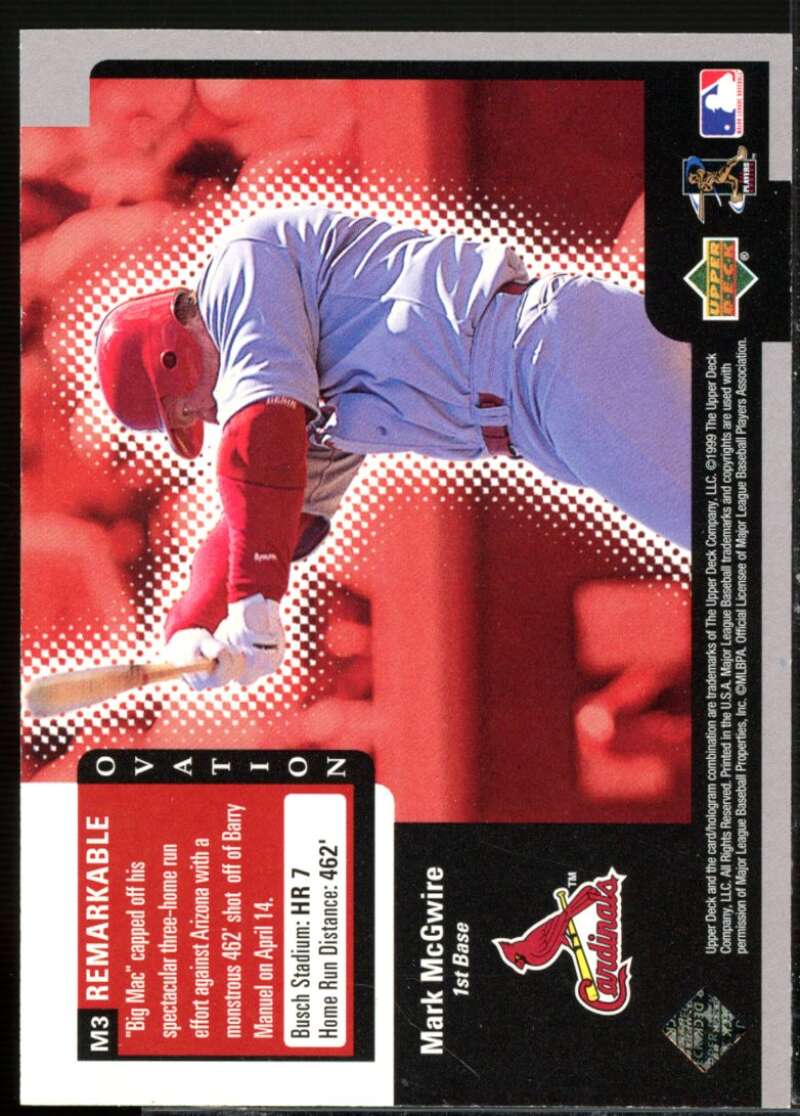 Mark McGwire/HR 7 Card 1999 Upper Deck Ovation ReMarkable Moments #M3  Image 2