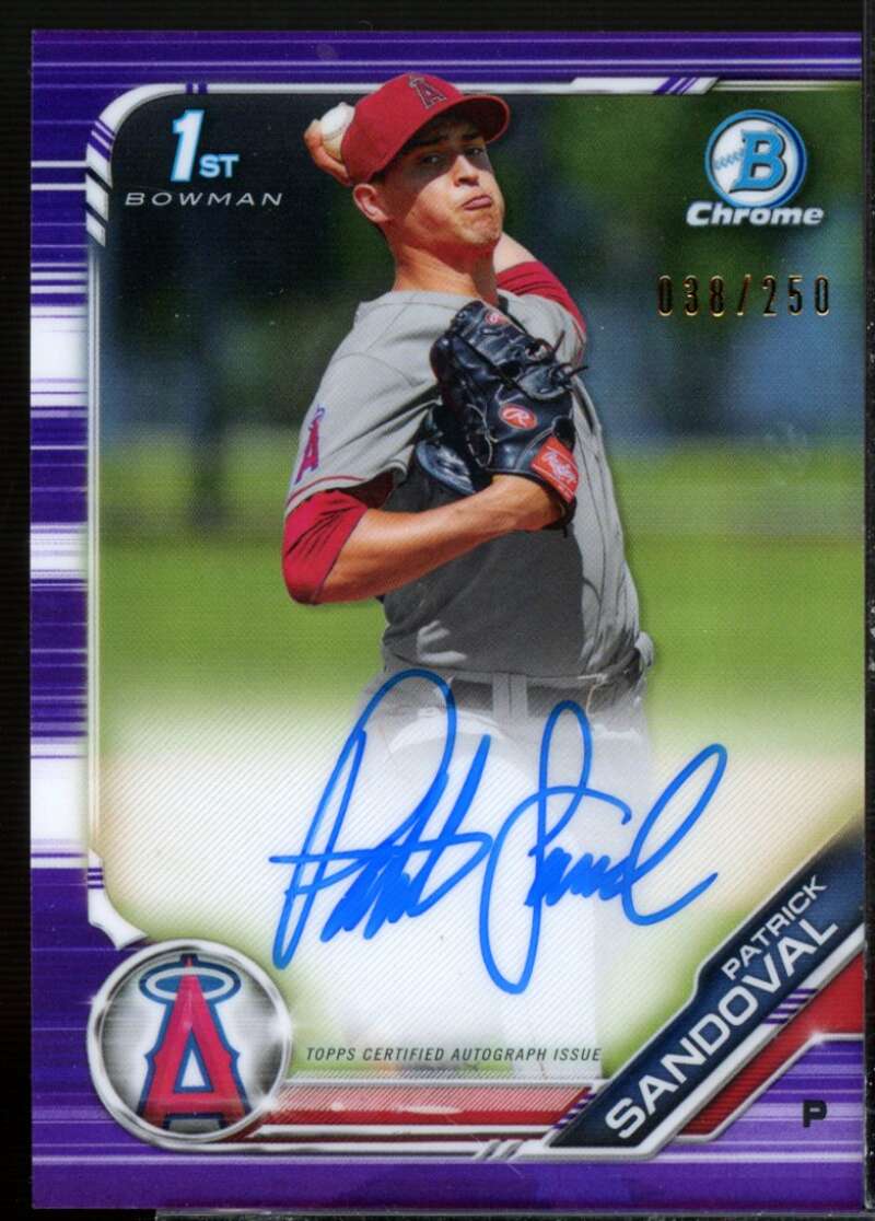 Patrick Sandoval 2019 Bowman Chrome Prospect Autograph Purple Refractors #CPAPS  Image 1