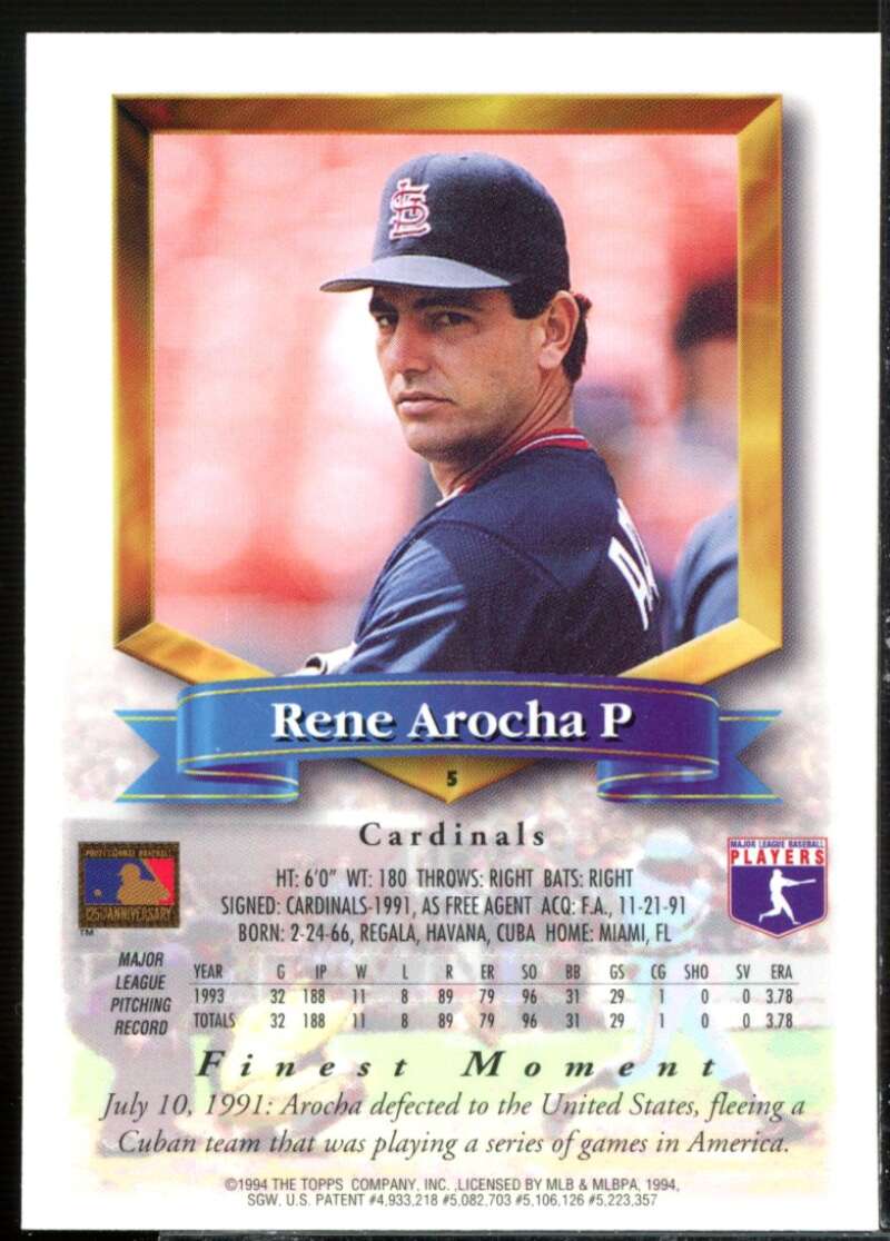 Rene Arocha FIN Rookie Card 1994 Finest Refractors #5  Image 2
