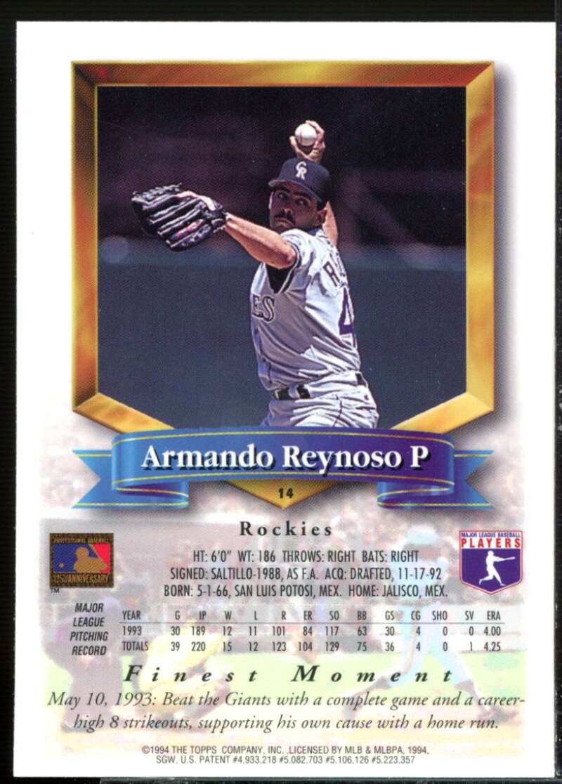 Armando Reynoso FIN Rookie Card 1994 Finest Refractors #14  Image 2