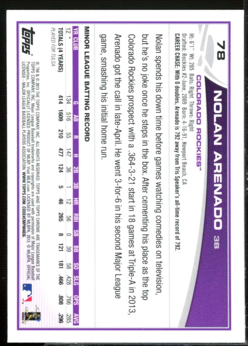 Nolan Arenado Rookie Card 2013 Topps Chrome #78  Image 2