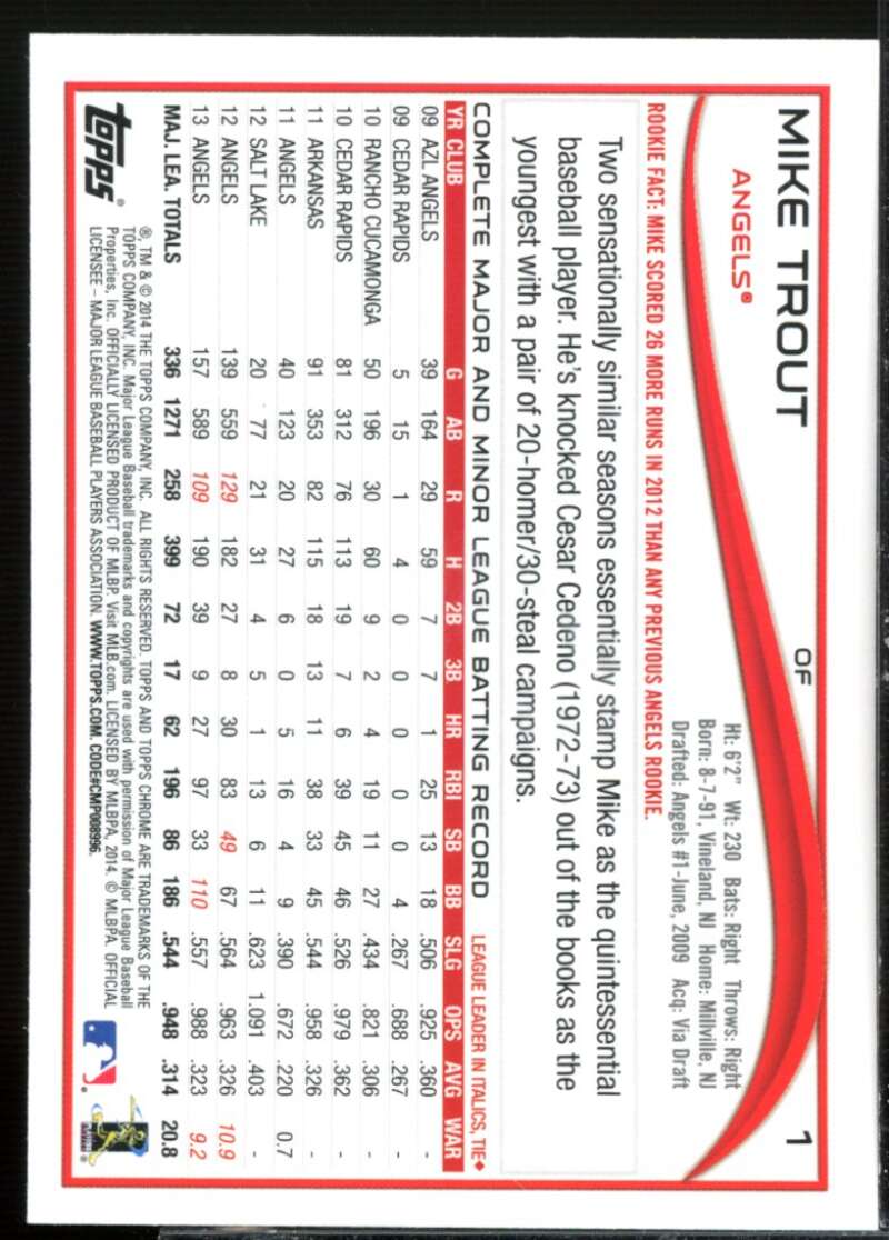 Mike Trout Card 2014 Topps Chrome #1  Image 2