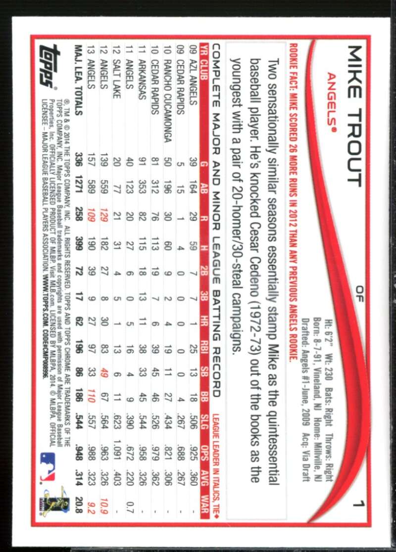 Mike Trout Card 2014 Topps Chrome #1  Image 2