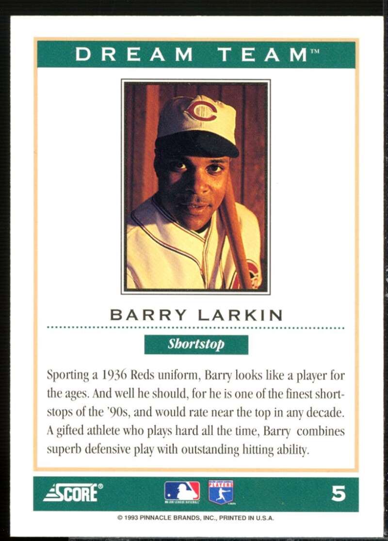 Barry Larkin Card 1994 Score Dream Team #5  Image 2