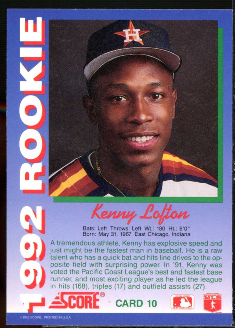 Kenny Lofton Card 1992 Score Rookies #10  Image 2