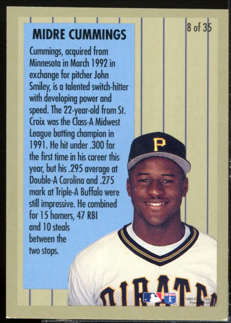 Midre Cummings Rookie Card 1994 Fleer Major League Prospects #8  Image 2