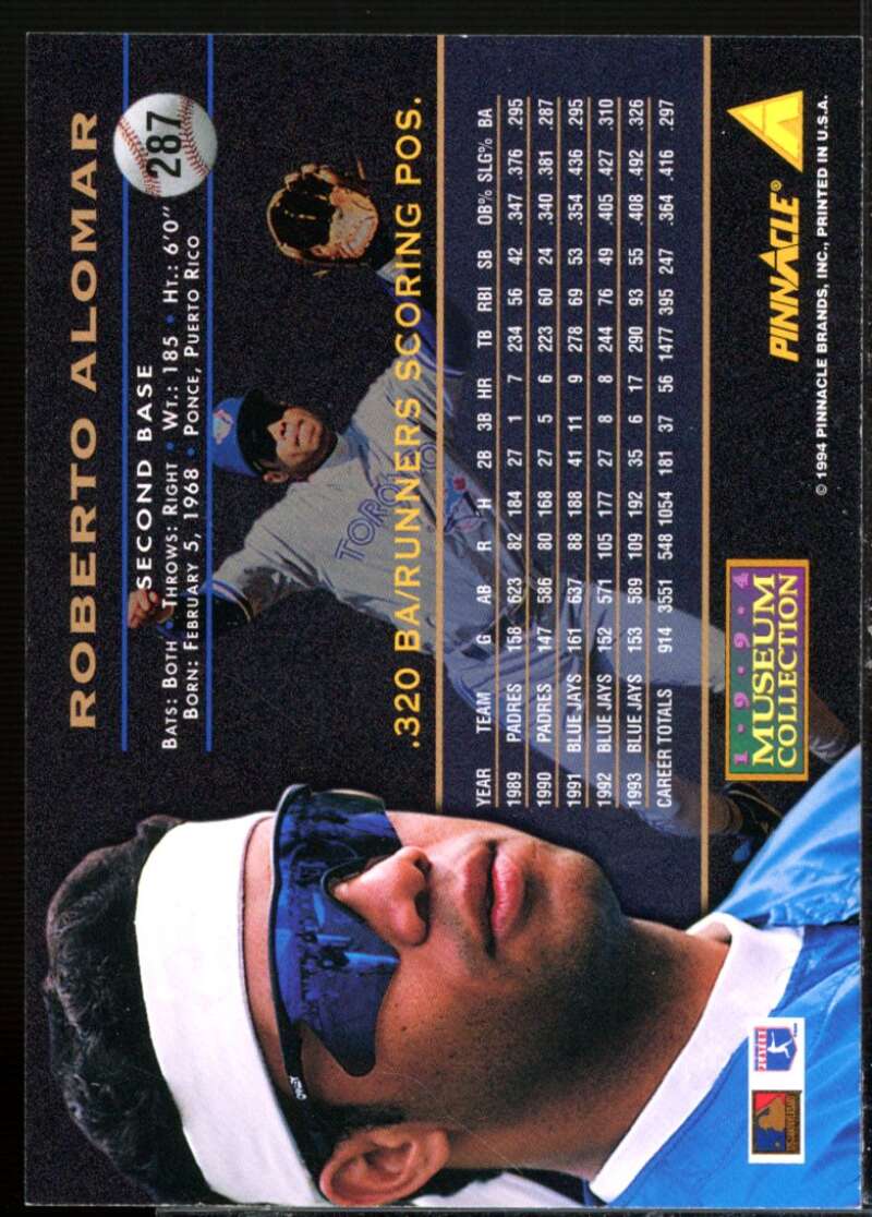 Roberto Alomar Card 1994 Pinnacle Museum Collection #287  Image 2