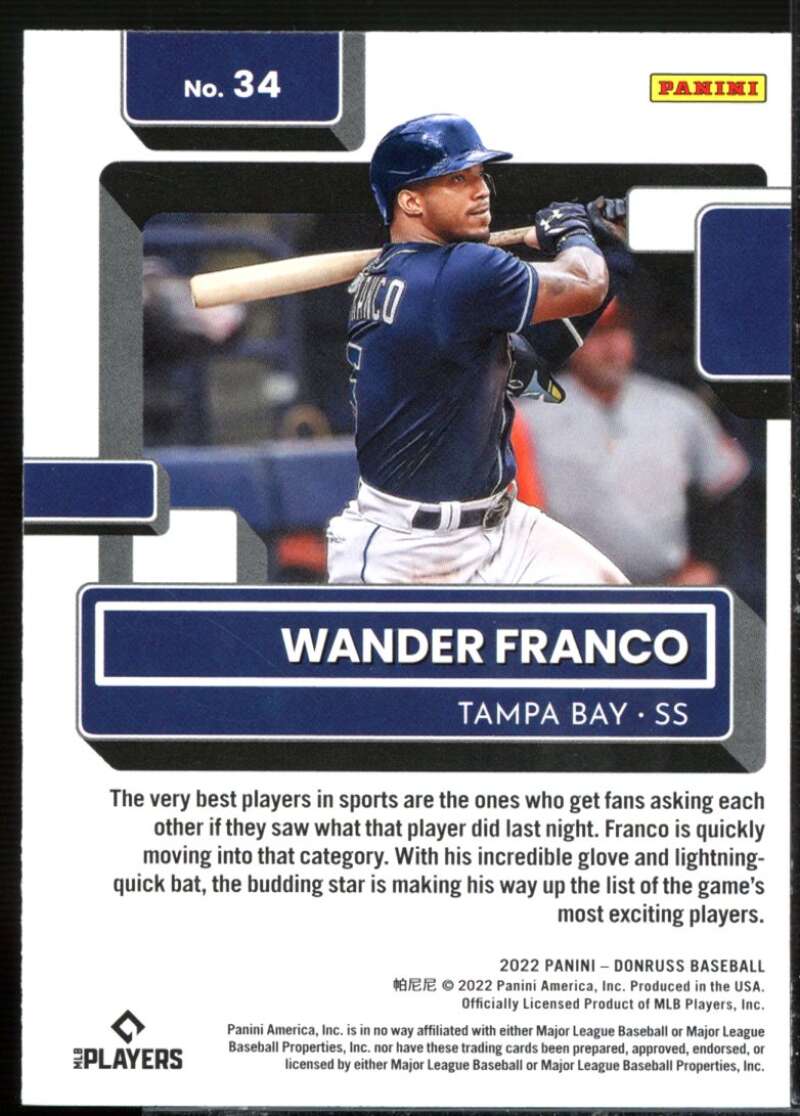 Wander Franco RR Rookie Card 2022 Donruss #34  Image 2