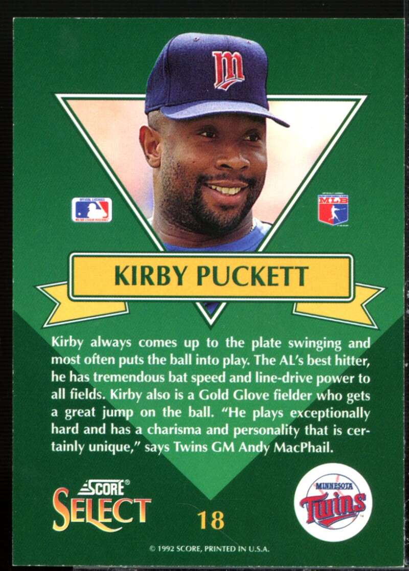 Kirby Puckett Card 1993 Select Chase Stars #18  Image 2