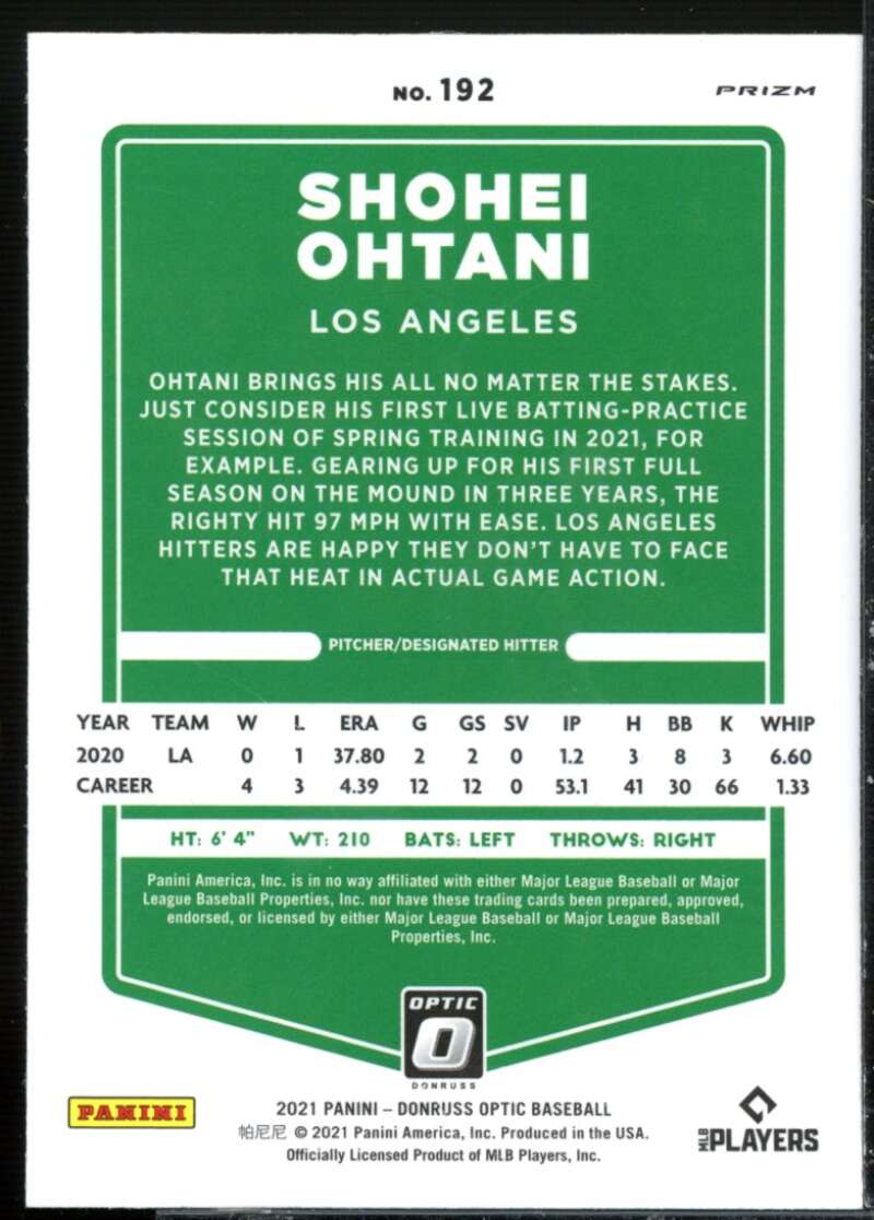 Shohei Ohtani Card 2021 Donruss Optic Lime Green #192  Image 2