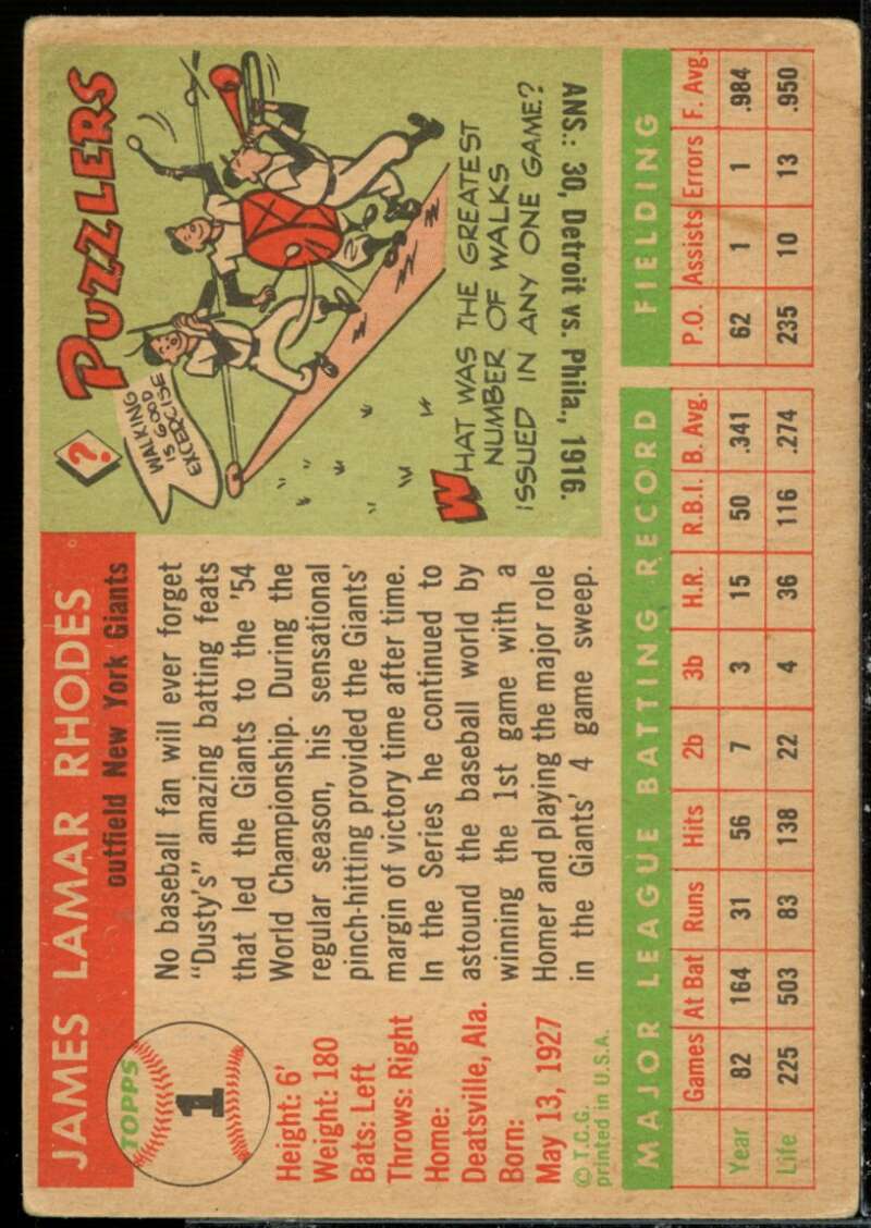 Dusty Rhodes Card 1955 Topps #1  Image 2
