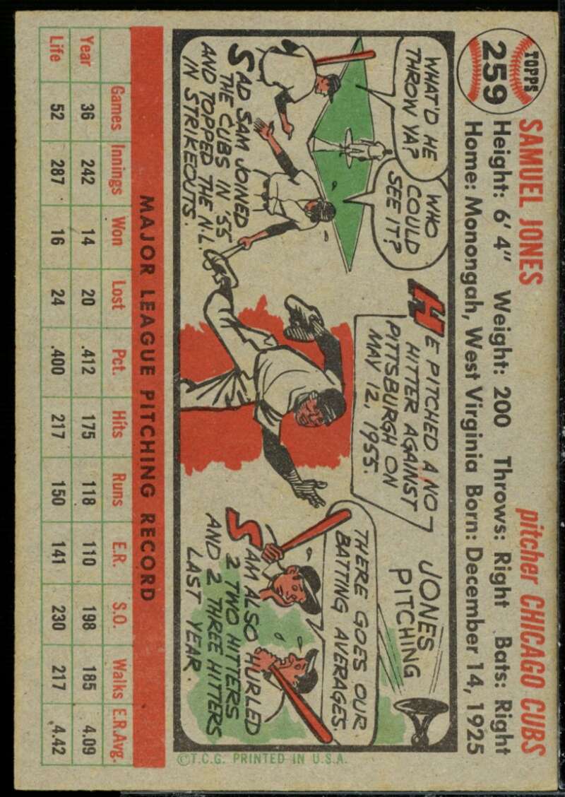 Sam Jones Card 1956 Topps #259  Image 2