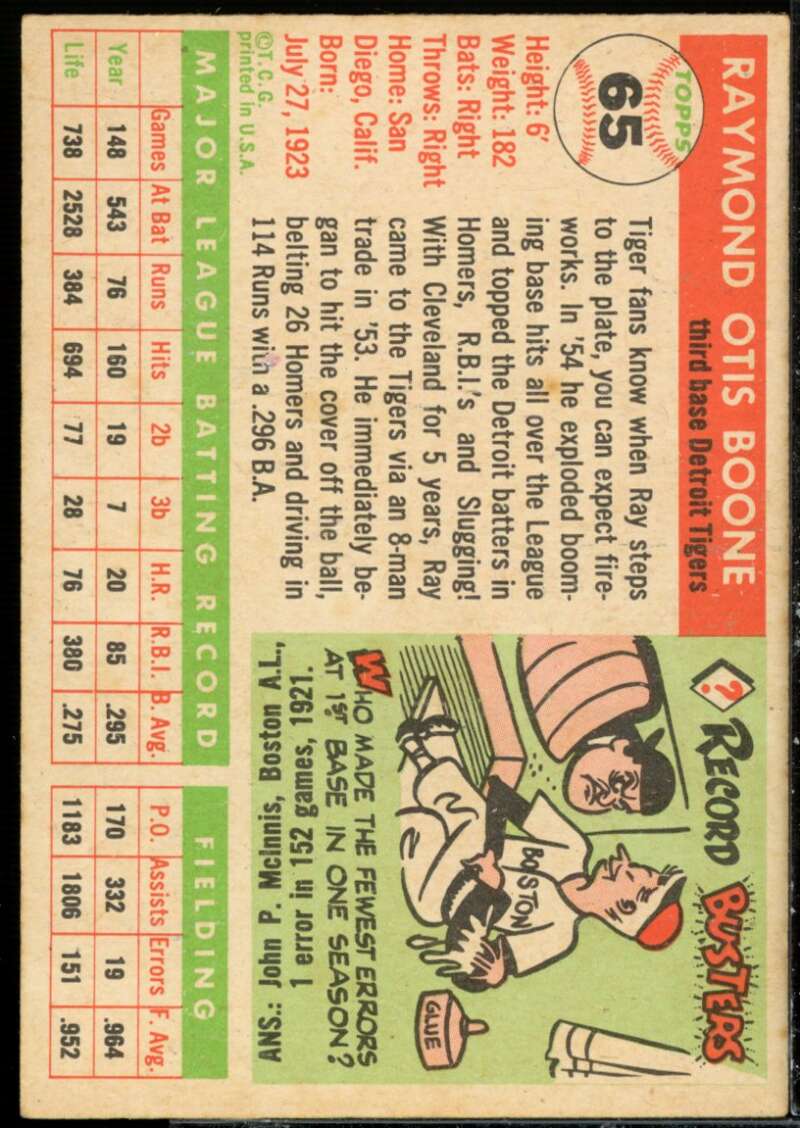 Ray Boone Card 1955 Topps #65  Image 2