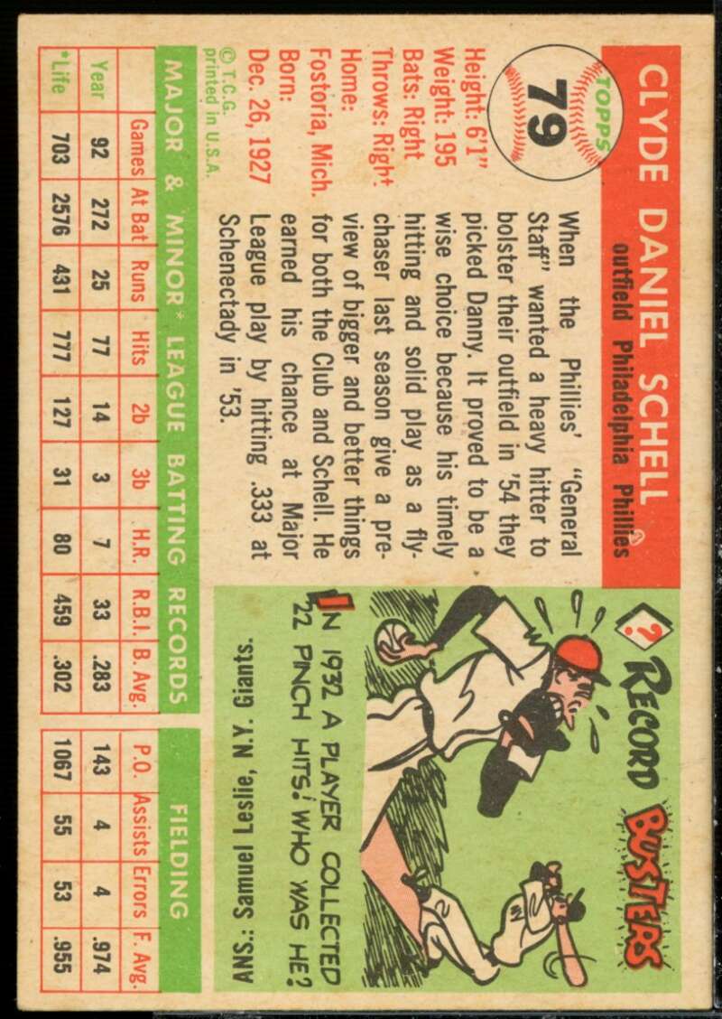Clyde Danny Schell Rookie Card 1955 Topps #79  Image 2