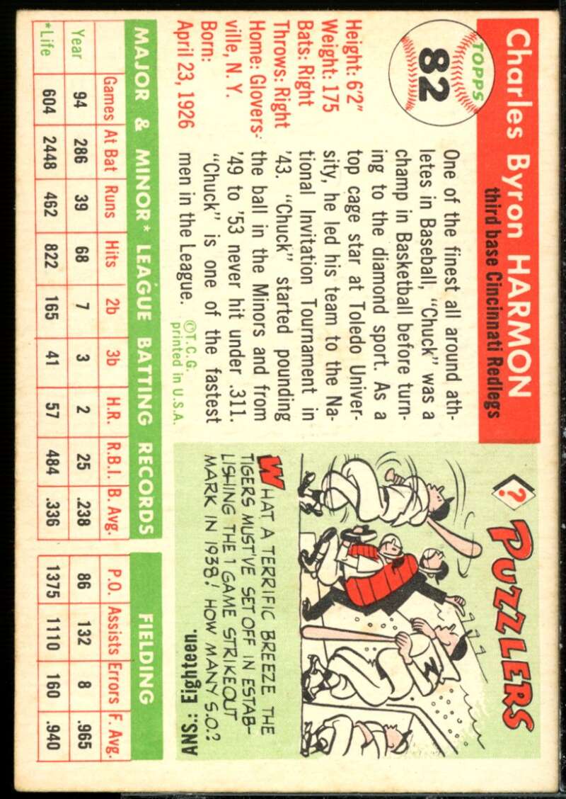Chuck Harmon Card 1955 Topps #82  Image 2