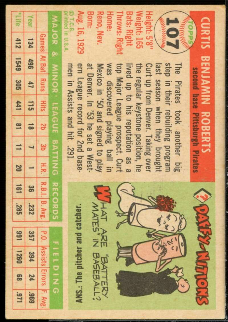 Curt Roberts Card 1955 Topps #107  Image 2