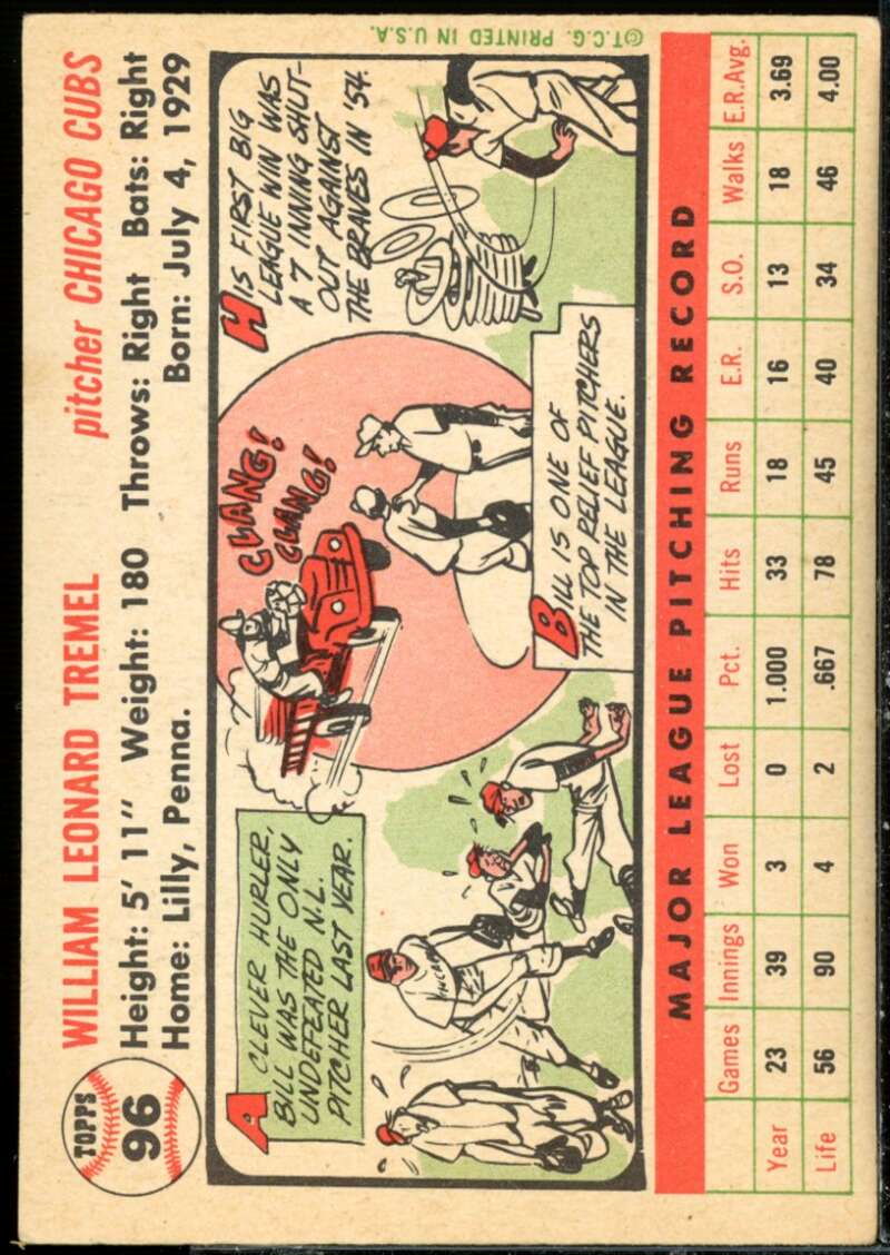 Bill Tremel Card 1956 Topps #96  Image 2