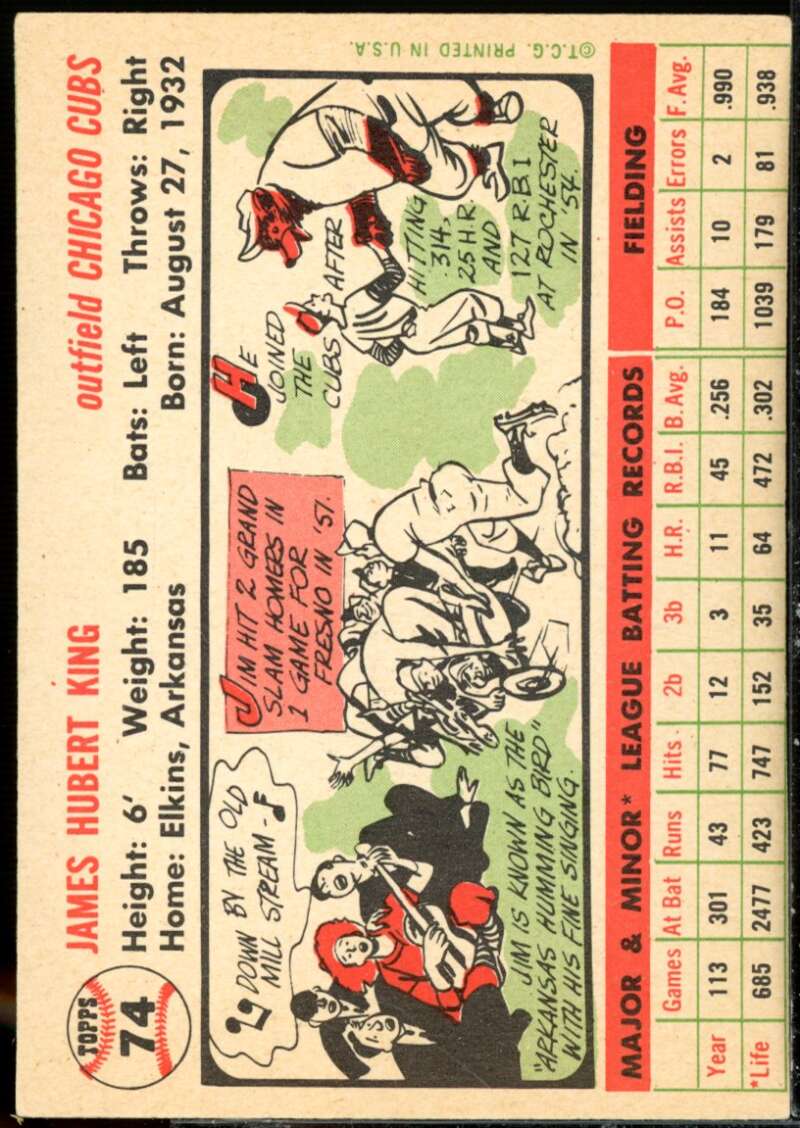 Jim King Rookie Card 1956 Topps #74  Image 2