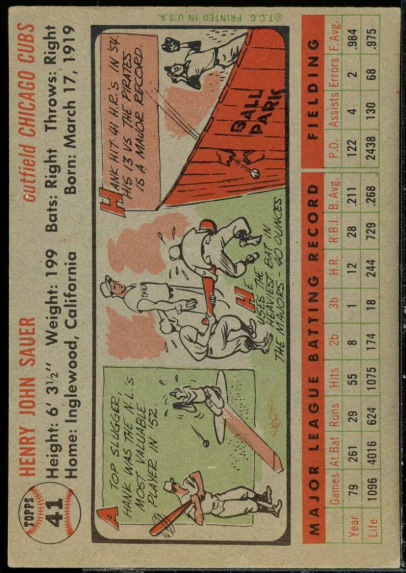 Hank Sauer Card 1956 Topps #41  Image 2