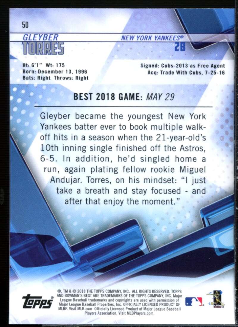 Gleyber Torres Rookie Card 2018 Bowman's Best #50  Image 2