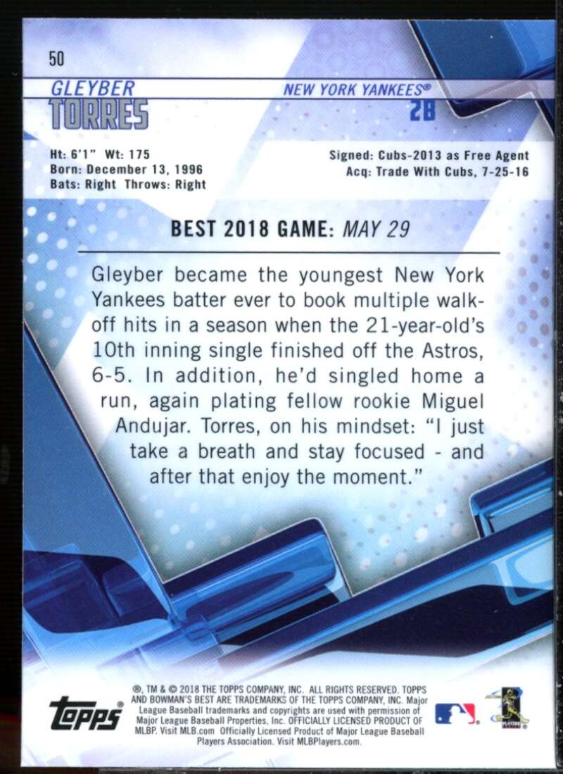 Gleyber Torres Rookie Card 2018 Bowman's Best #50  Image 2
